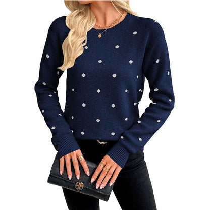 Women's Polka Dot Crew Neck Pullover Knit Sweater