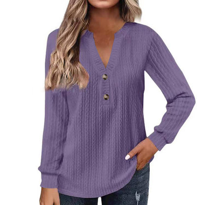 Women's Long Sleeve V Neck Button Front Casual Tunic Top