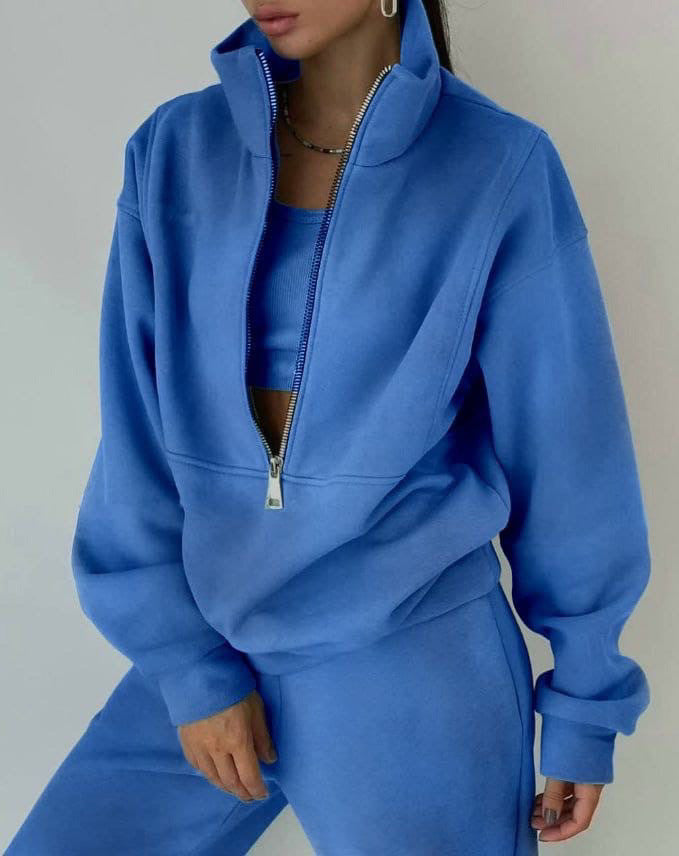 Women's Oversized Fleece Quarter Zip Sweatsuit Set