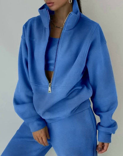 Women's Oversized Fleece Quarter Zip Sweatsuit Set