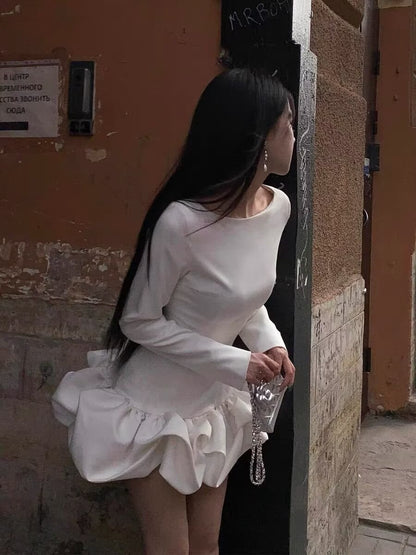 Balletcore Long Sleeve Ruffle Hem Mini Dress