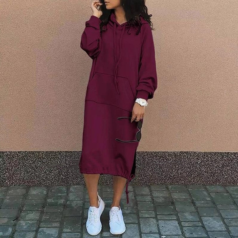 Plus Size Hoodie Sweatshirt Dress Long Sleeve Pocket