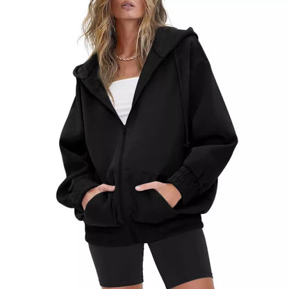Women's Oversized Fleece Zip Up Hoodie Jacket Casual