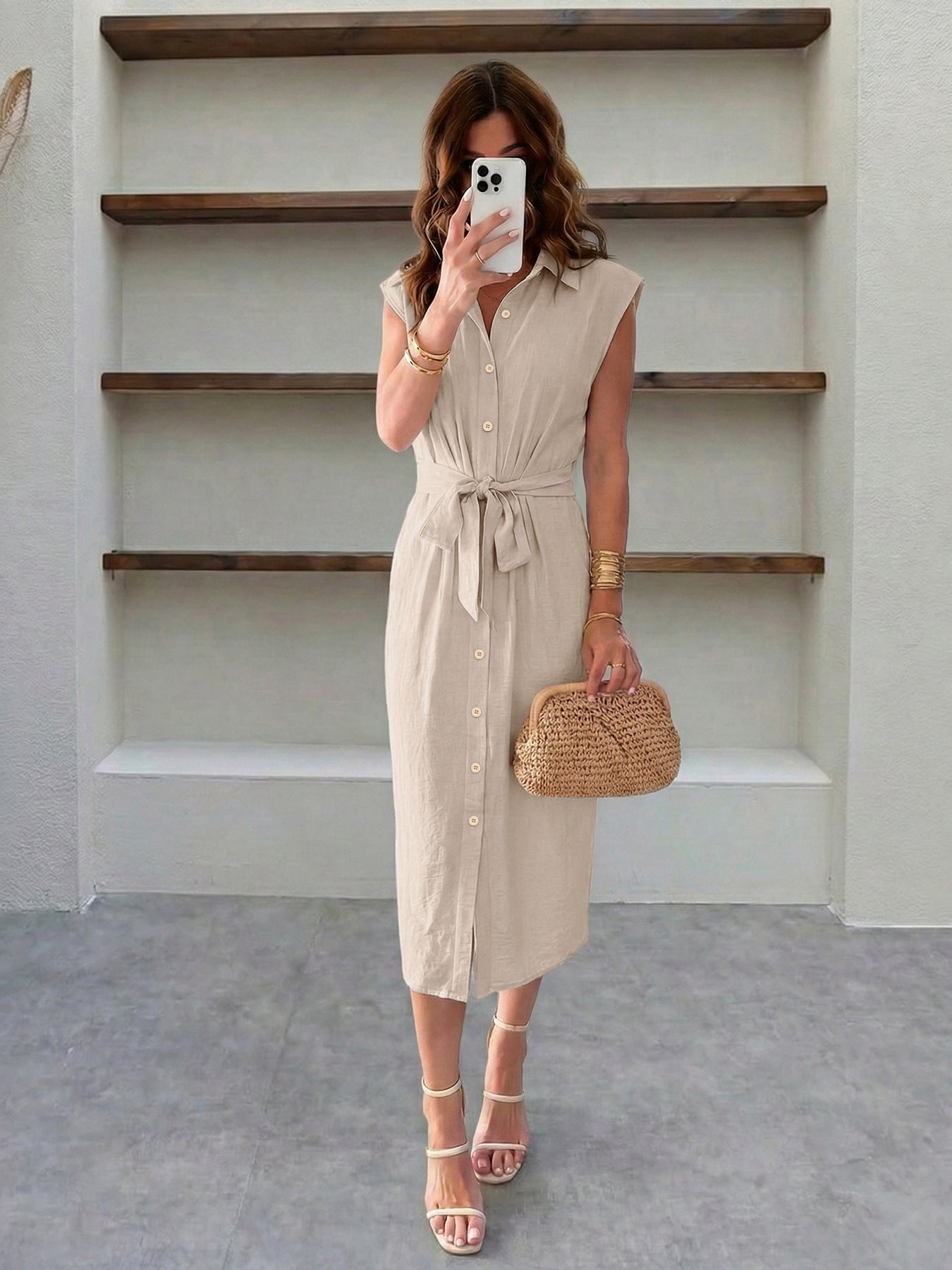Belted Shirt Dress Midi Button Down Casual Summer Dress