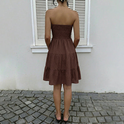 Summer Strapless Smocked Dress Off-Shoulder A-Line Casual