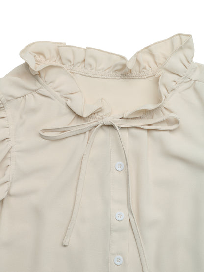 Flutter Sleeve Ruffle Collar Tie Neck Blouse Top