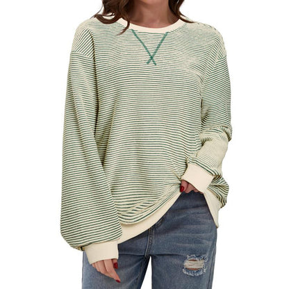 Women's Striped Oversized Color Block Long Sleeve Top