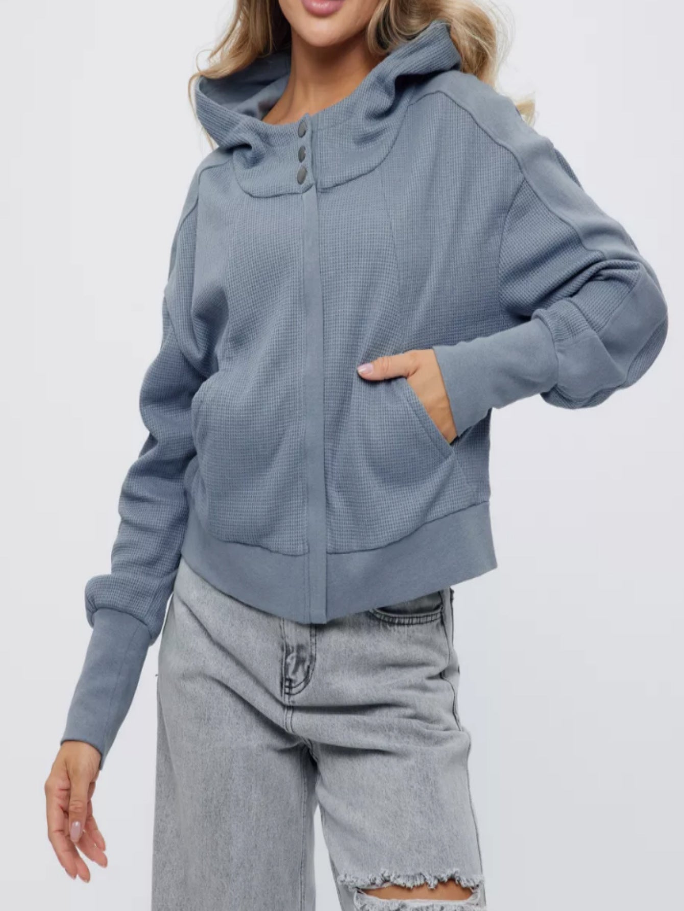 Women's Oversized Waffle Knit Zip Up Hoodie