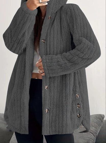 Women's Oversized Hooded Fleece Button Front Jacket
