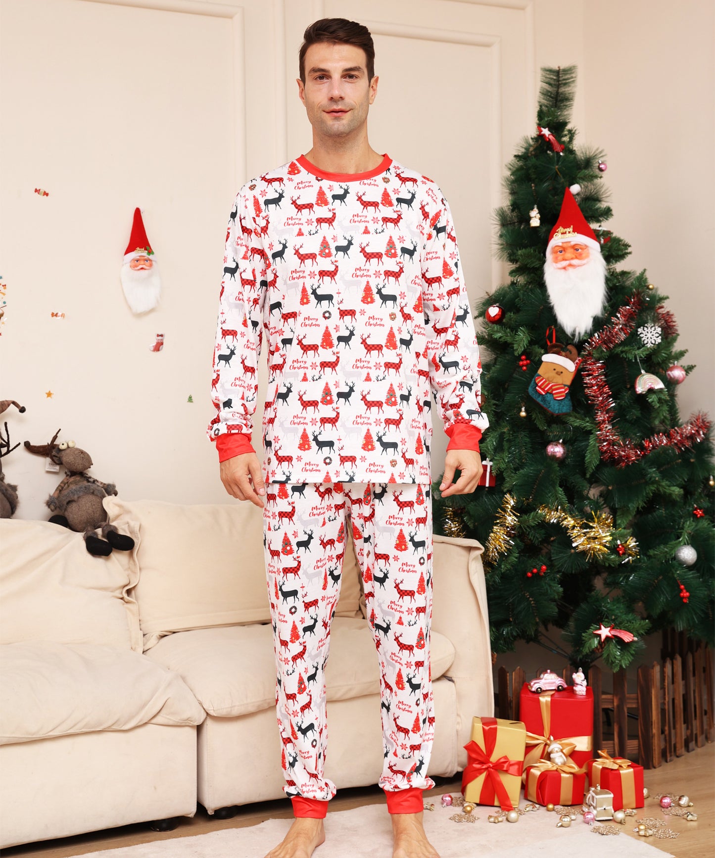 Alphabet Cartoon Deer Parent-child Dress Printed Loungewear Christmas Pajamas