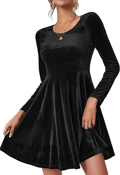 Women's Long Sleeve Velvet A-Line Mini Dress