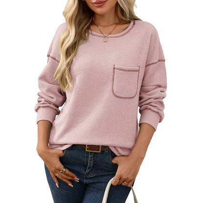 Oversized Ribbed Pocket Long Sleeve Tunic Top