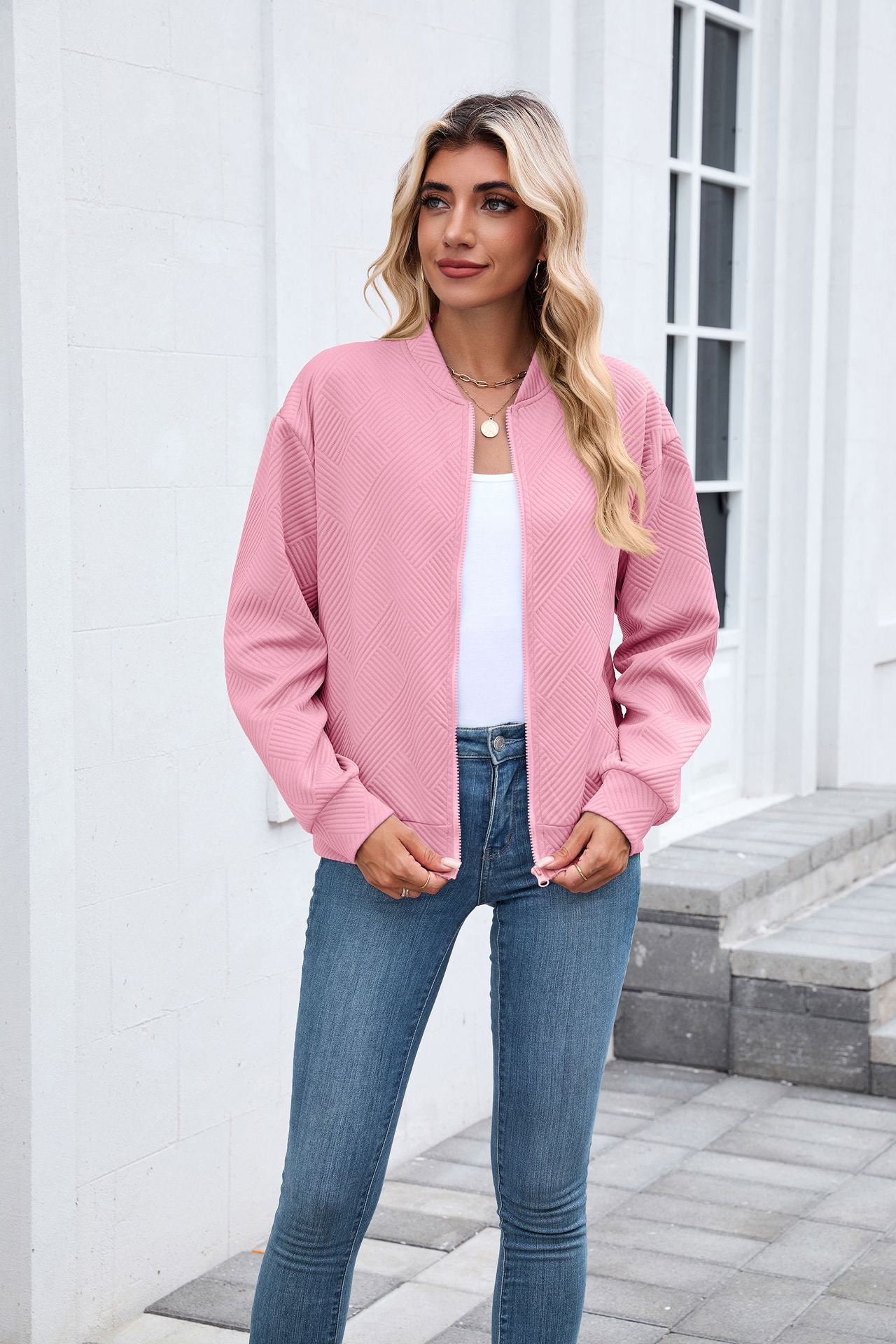 Women's Casual Zip Up Sweatshirt Jacket Long Sleeve Quilted