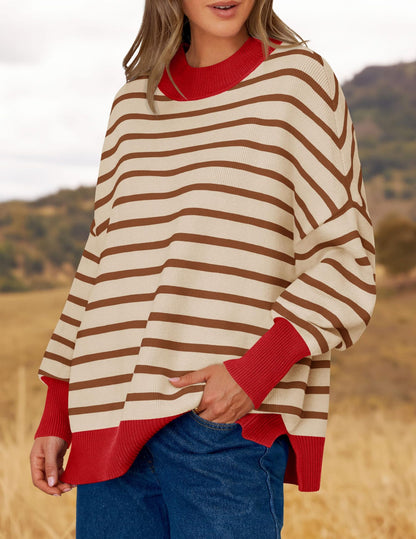 Women's Striped Crew Neck Oversized Pullover Sweater