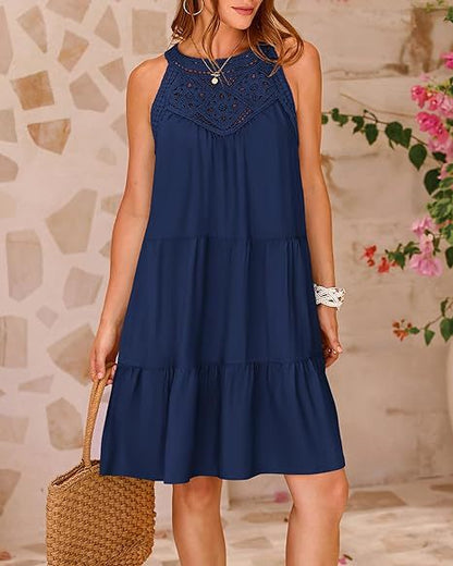 Lace Crochet Sleeveless A Line Mini Dress Casual Summer