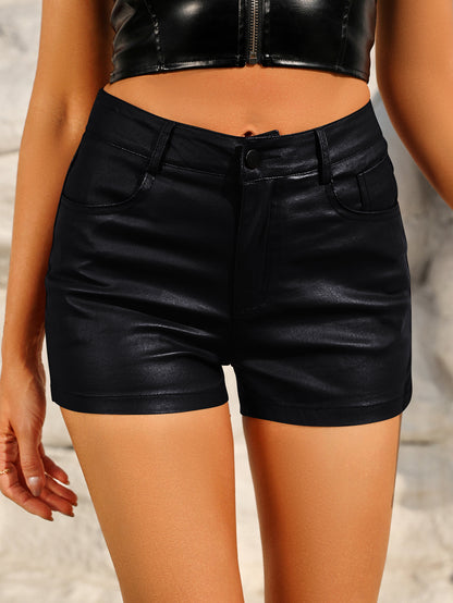 High-Waisted Faux Leather Pocket Shorts for Women - Stylish & Slim Fit