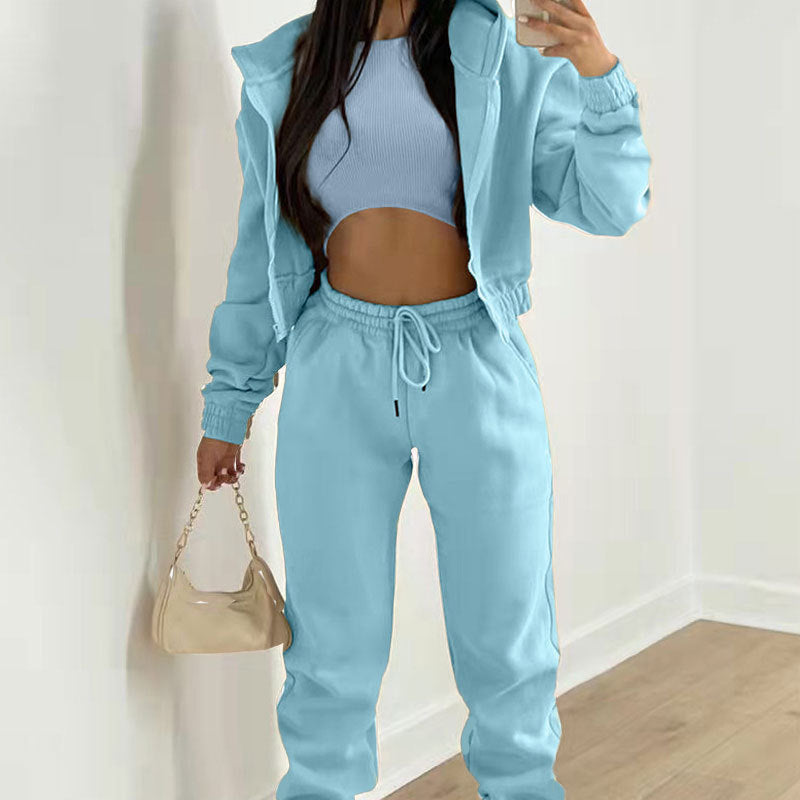 Women's 3 Piece Fleece Hoodie Sweatpants Lounge Set