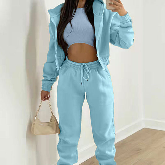 Women's 3 Piece Fleece Hoodie Sweatpants Lounge Set