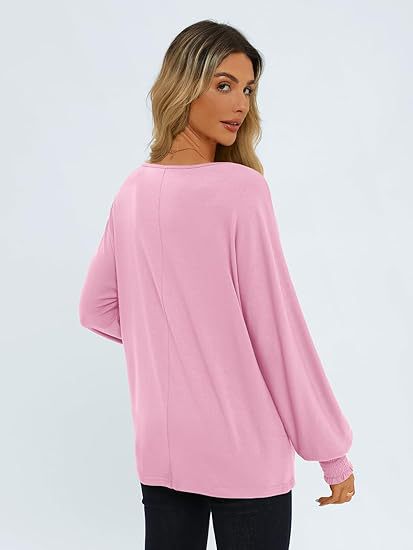Women's Pleated Crewneck Balloon Sleeve Oversized Top