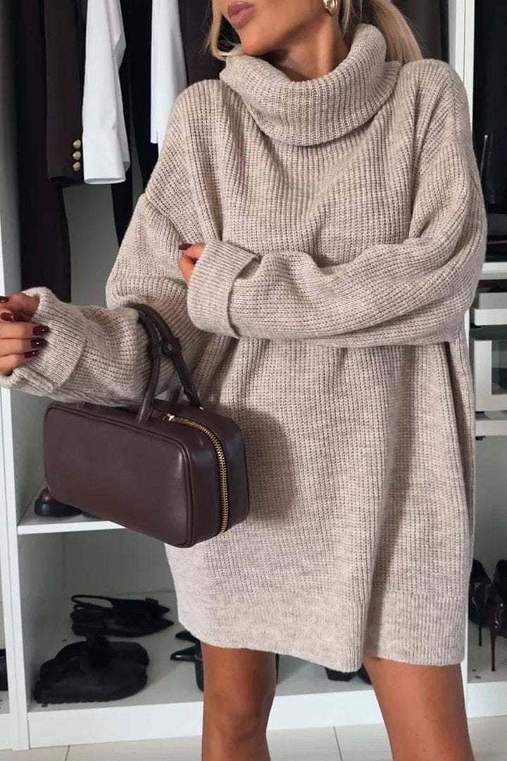 Oversized Chunky Turtleneck Sweater Dress Long Sleeve