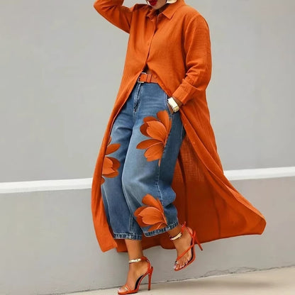 Women's Oversized Maxi Shirt Dress Button Down Long Sleeve