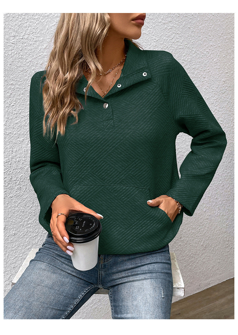 Textured Quarter Snap Pullover Sweatshirt Casual Long Sleeve
