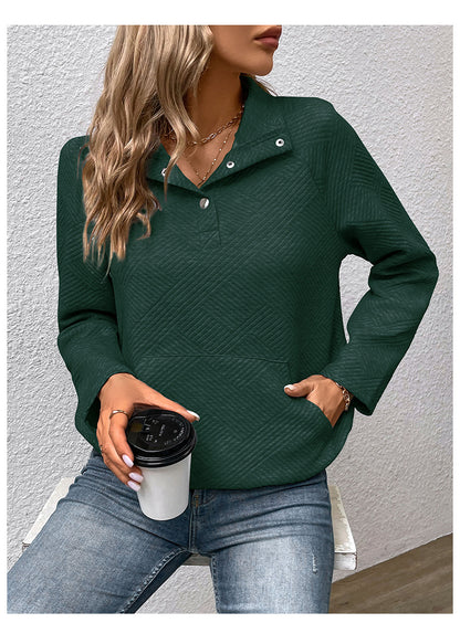 Textured Quarter Snap Pullover Sweatshirt Casual Long Sleeve