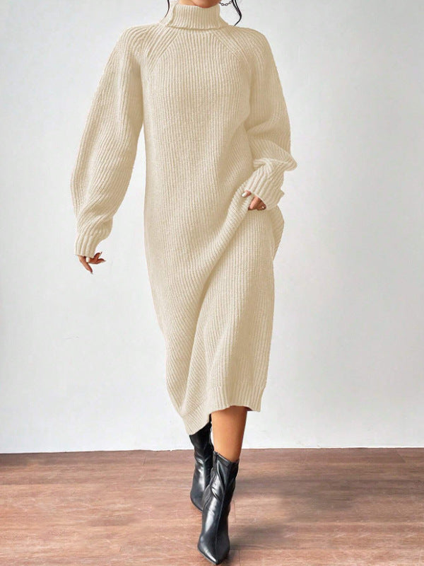Women's Turtleneck Ribbed Sweater Dress Long Sleeve Maxi