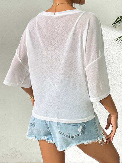 Sheer Off Shoulder Tie Front Beach Cover Up Top