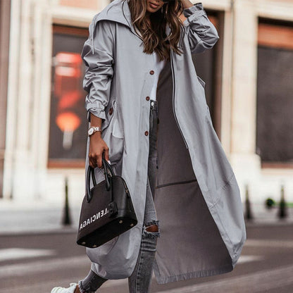 Women's Wide Lapel Single Breasted Long Trench Coat