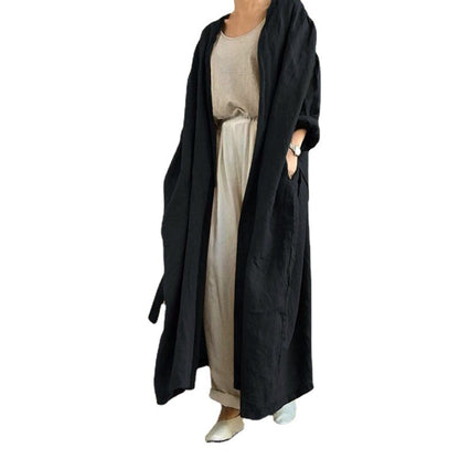 Women's Long Open Front Linen Cotton Duster Cardigan