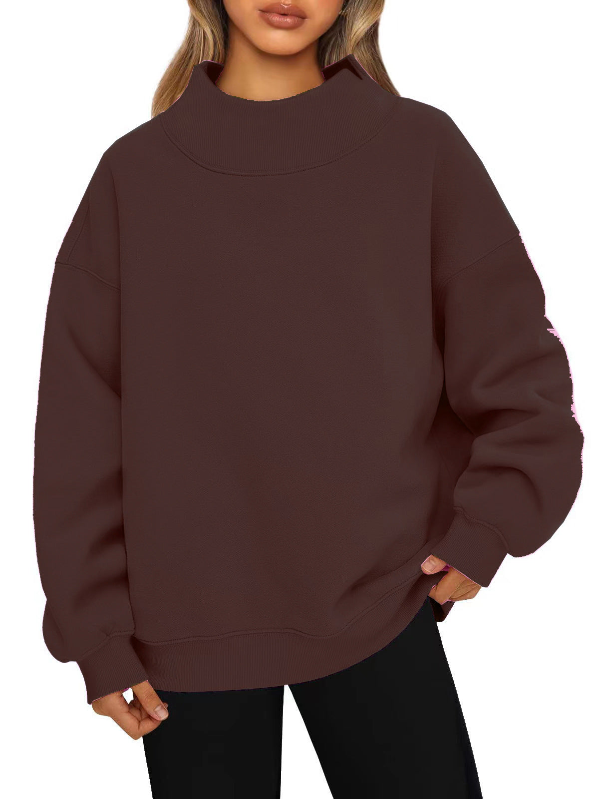 Women's Oversized Mock Neck Fleece Pullover Sweatshirt