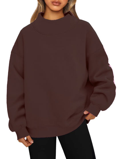 Women's Oversized Mock Neck Fleece Pullover Sweatshirt