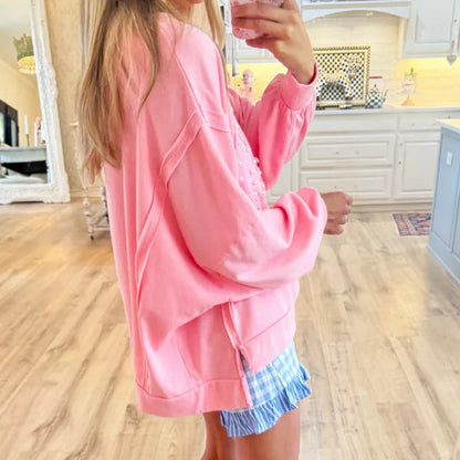 USA Patch Pearl Sweatshirt Batwing Sleeve Loose Fit