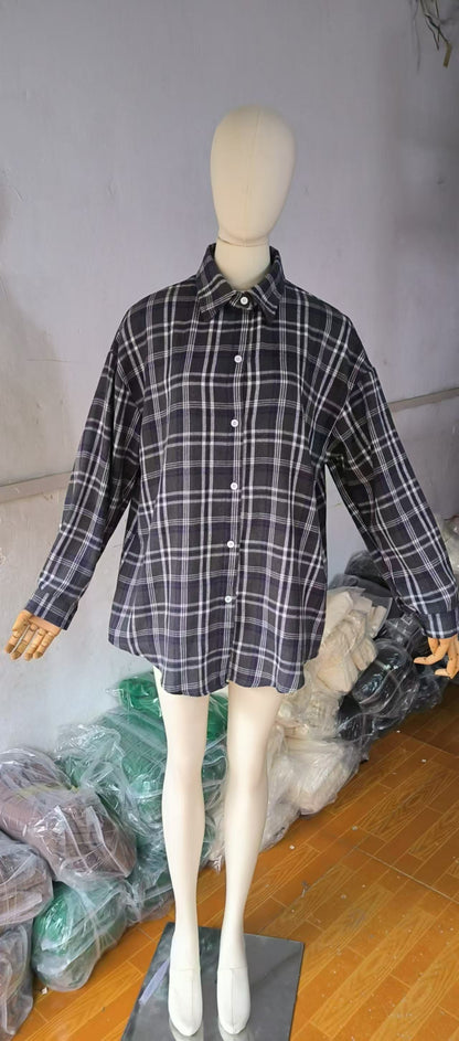 Women's Oversized Vintage Plaid Button Down Shirt