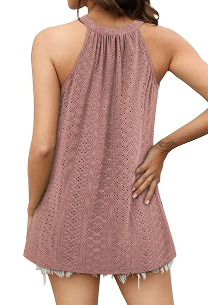 Loose Fit Round Neck Pleated Sleeveless Vest T-Shirt