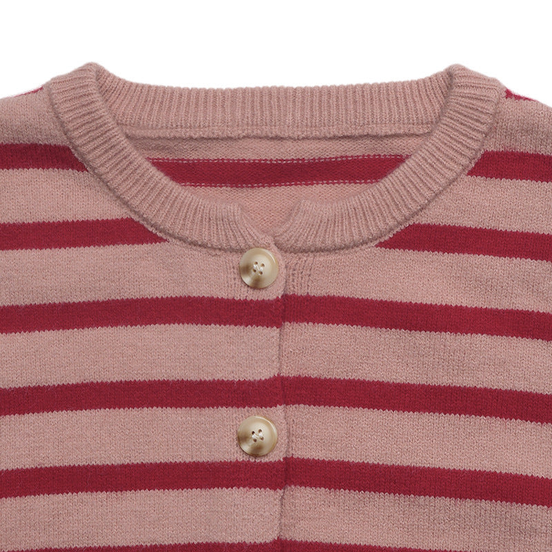 Striped Knit Cardigan Button Front Christmas Sweater