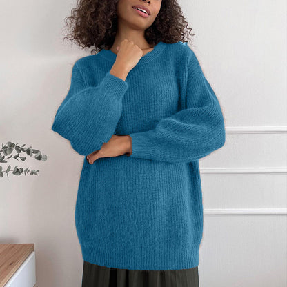 Cozy Faux Mink Knit Sweater Women Loose Fit Fall Winter