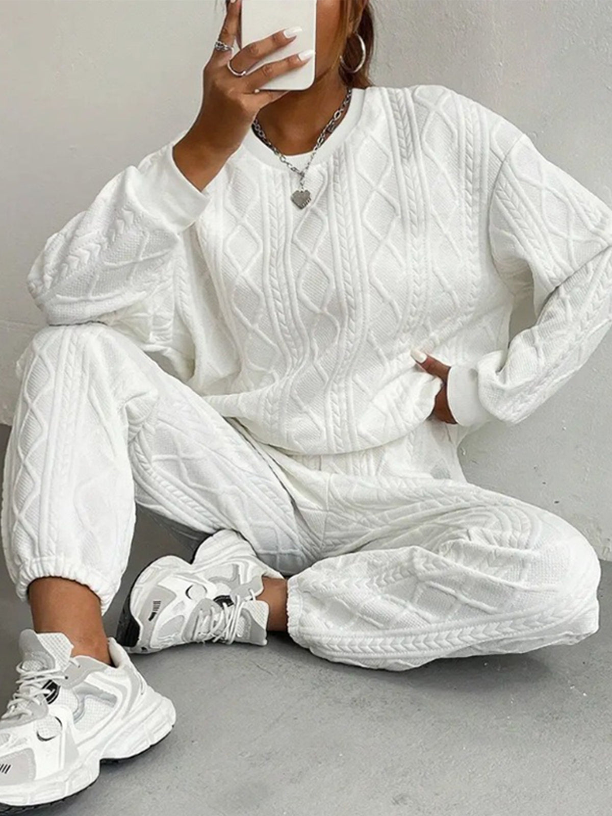 Women's Quilted Sweatsuit Two Piece Jogger Lounge Set
