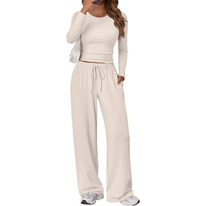 Women's Ruched Long Sleeve Top Wide Leg Pants Lounge Set