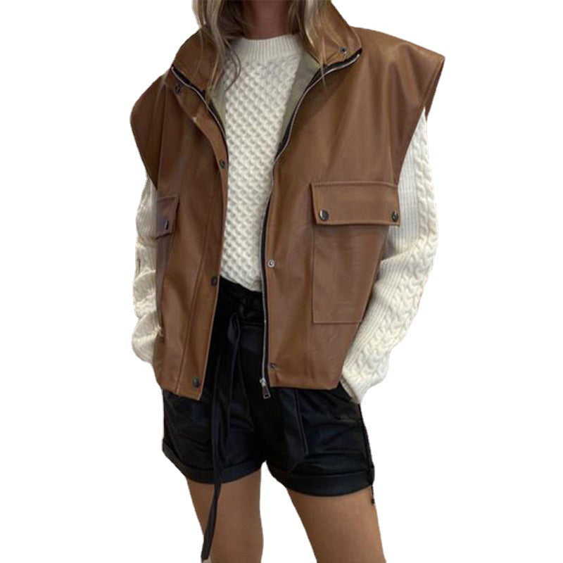 Women's Oversized Faux Leather Moto Vest
