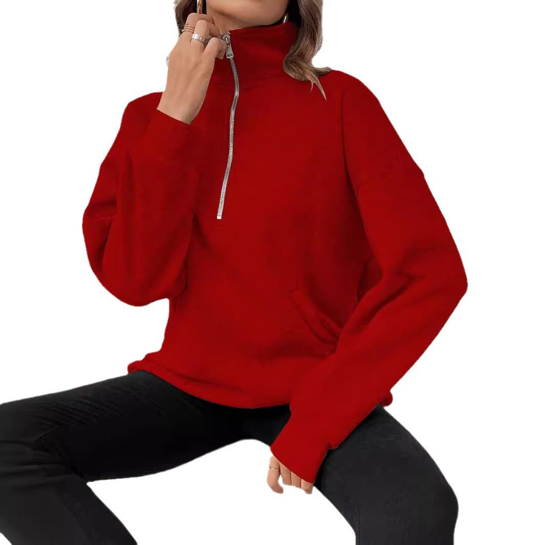 Half Zip Pullover Sweatshirt with Stand Collar – Fall Staple