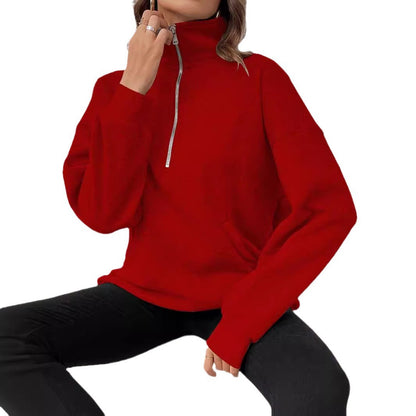 Half Zip Pullover Sweatshirt with Stand Collar – Fall Staple