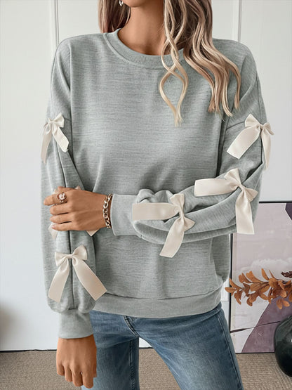 Bow Sleeve Round Neck Long Sleeve Sweatshirt
