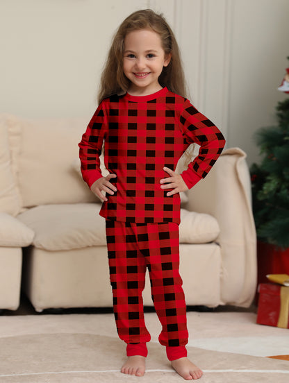 Red and Black Plaid Parent-child Printed Christmas Pajama Set