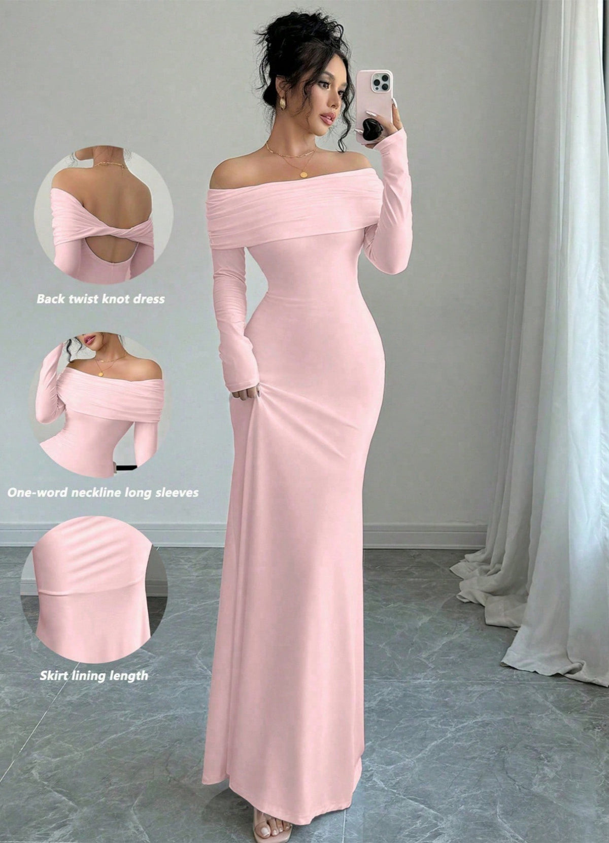 Off Shoulder Cutout Back Ruched Bodycon Maxi Dress