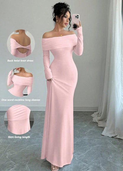 Off Shoulder Cutout Back Ruched Bodycon Maxi Dress