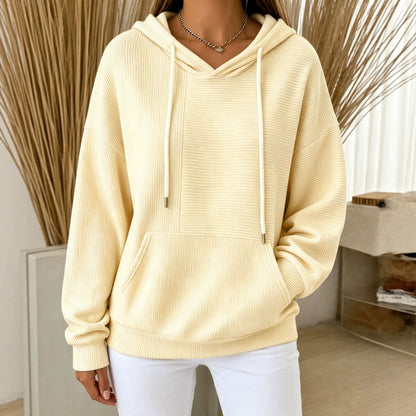 Women's Oversized Ribbed Hoodie Long Sleeve Pullover Top