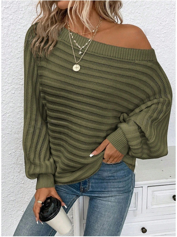 Women's Off Shoulder Ribbed Long Sleeve Knit Sweater