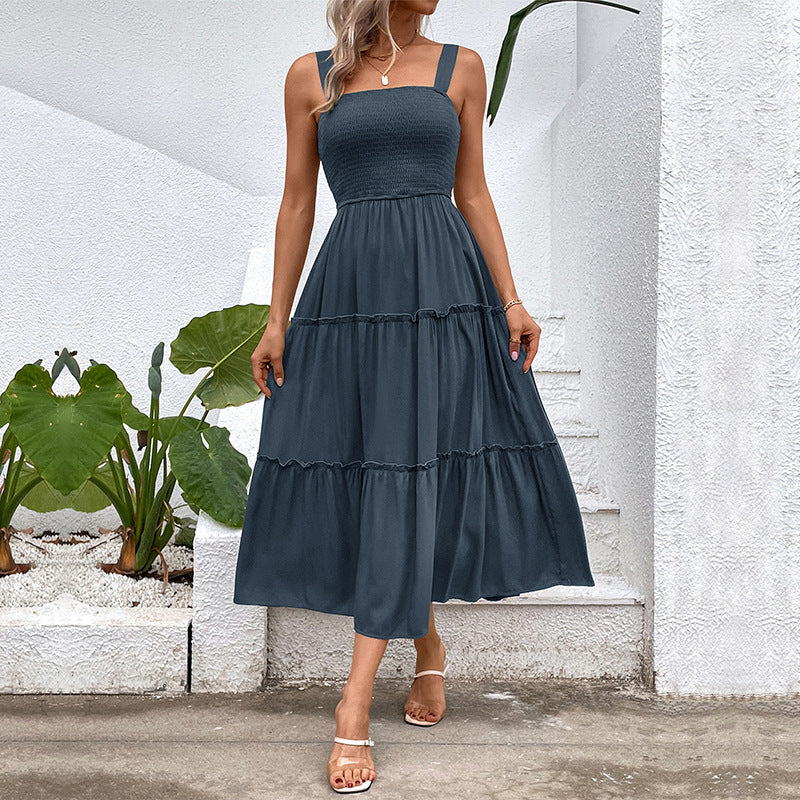 Women's Square Neck Smocked Tiered Midi Summer Dress